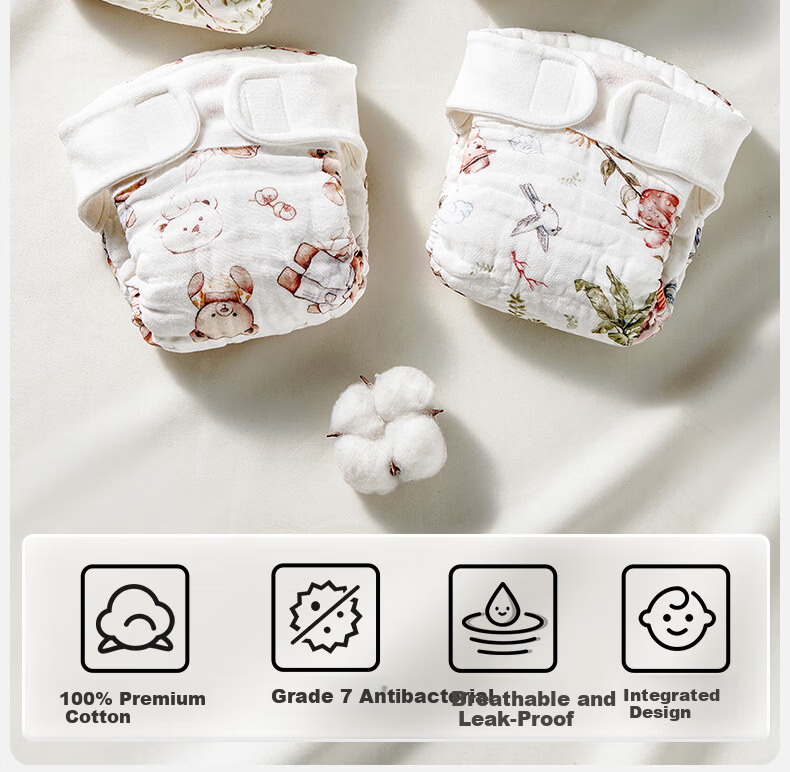 OUYUN Baby Washable Cotton Diaper Potty Training Pants Newborn White M 2