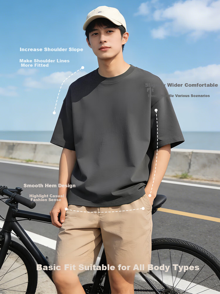 Nanjiren Men's Summer Heavyweight Pure Cotton Short Sleeve T-Shirt Basic Casual Solid Color Half Sleeve Top 12