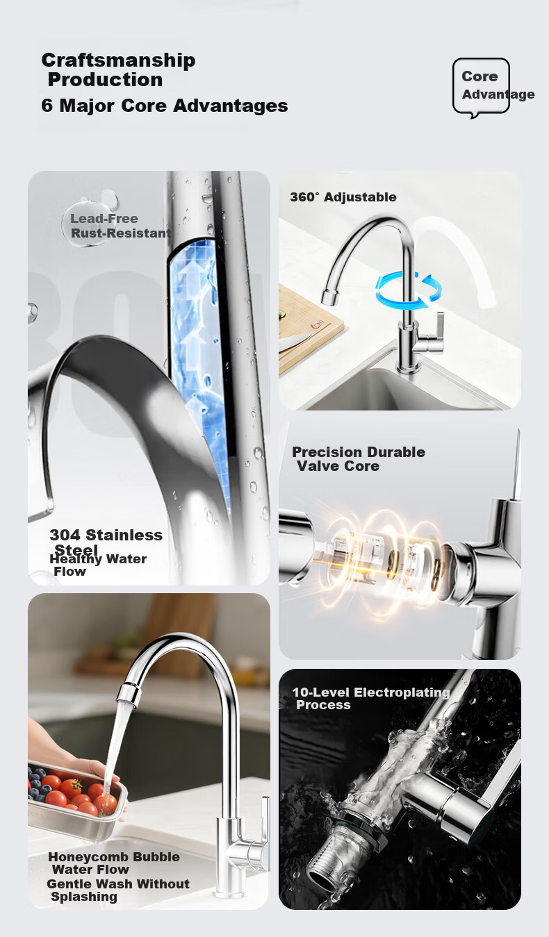JOMOO Kitchen Sink Faucet Stainless Steel Single Cold Quick-Open Swivel Tap 77034 3