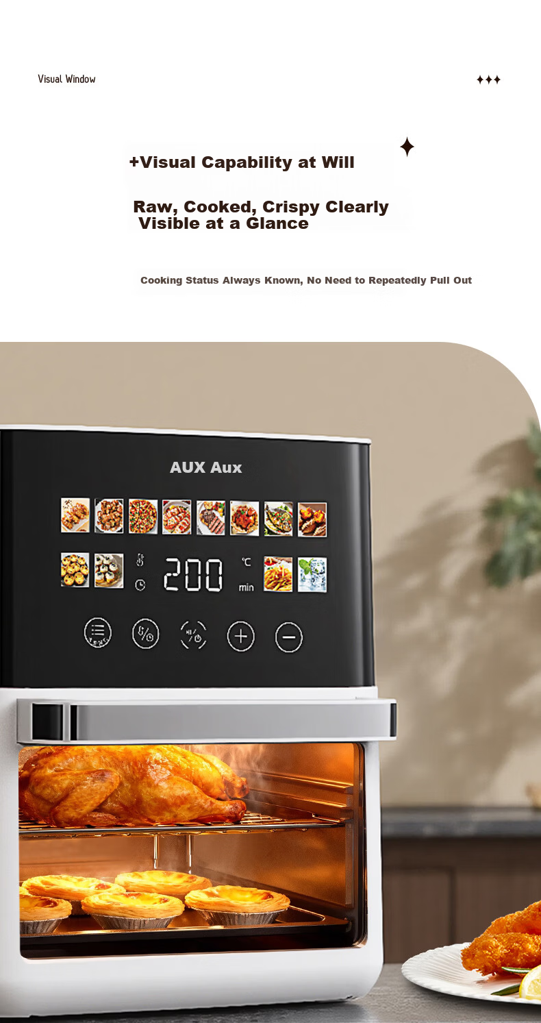 AUX 12L Air Fryer Oven Combo 2026 New Model Multifunctional Large Capacity Auto Flip Stainless Steel Interior 3