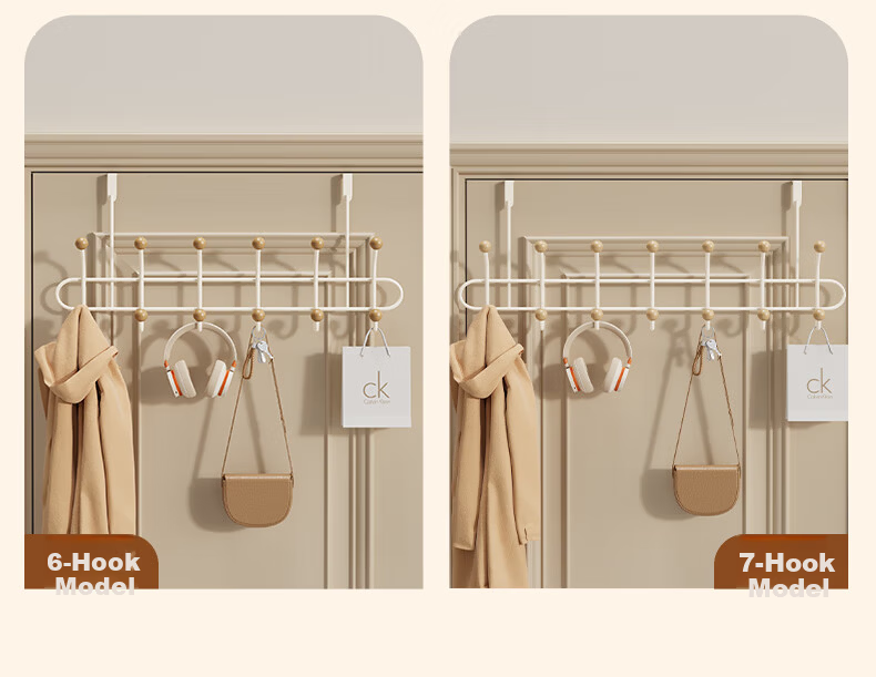 Baicaoyuan Double-Layer Over-the-Door Hook Rack No-Drill Bedroom Door Storage Hanger Bathroom Door Back Hook 7
