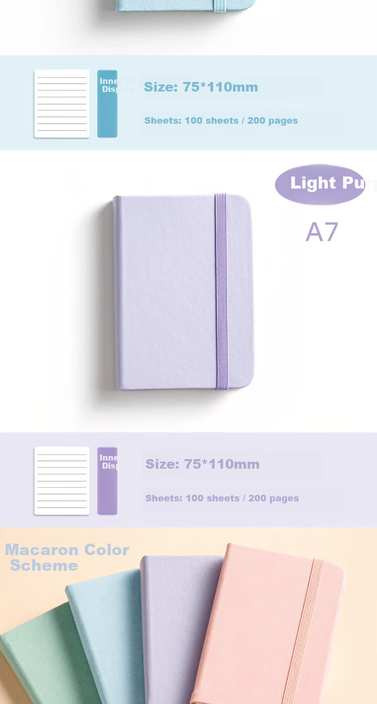 Jufu A7/100 Sheets Portable Pocket Notebook Daily Planner Creative Strap Journal Diary Vocabulary Hand Account Children's Day Gift Reward Prize 3