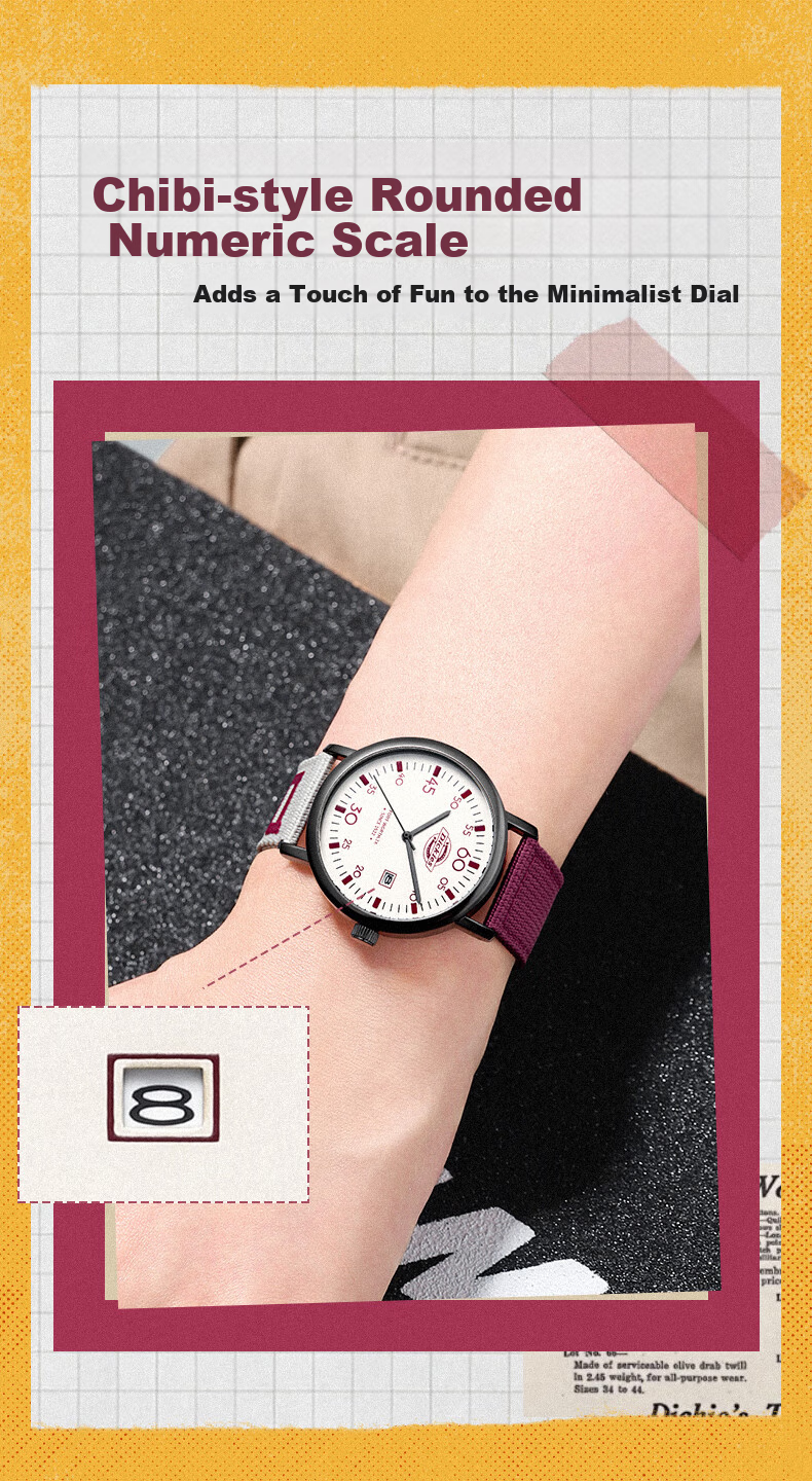 Dickies Student Watch for Girls Quiet Exam Sports Calendar Quartz Canvas CL-686 Red 5