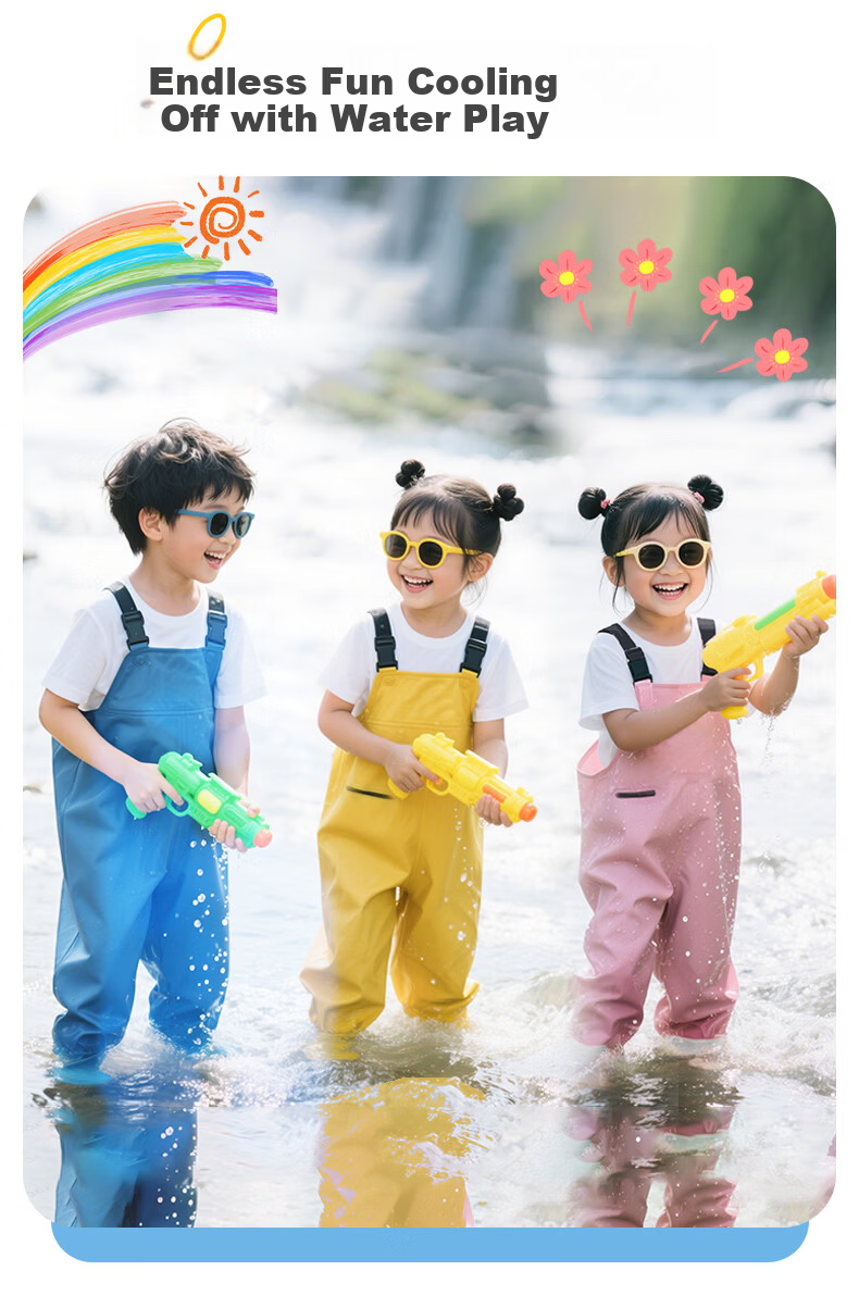 Blue Owl Shield Kids Beachcombing Suit Unisex Rain Boots Waterproof Wading Pants Water Play Suit YX1056 Size 29 8