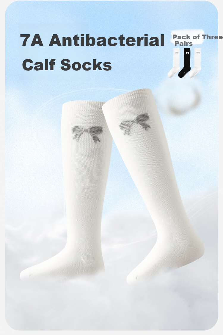 Jiusuiban Kids Knee-High Socks Girls Sports Cycling High Tube Socks School Style Versatile Simple Antibacterial Breathable Long Cotton Socks 3