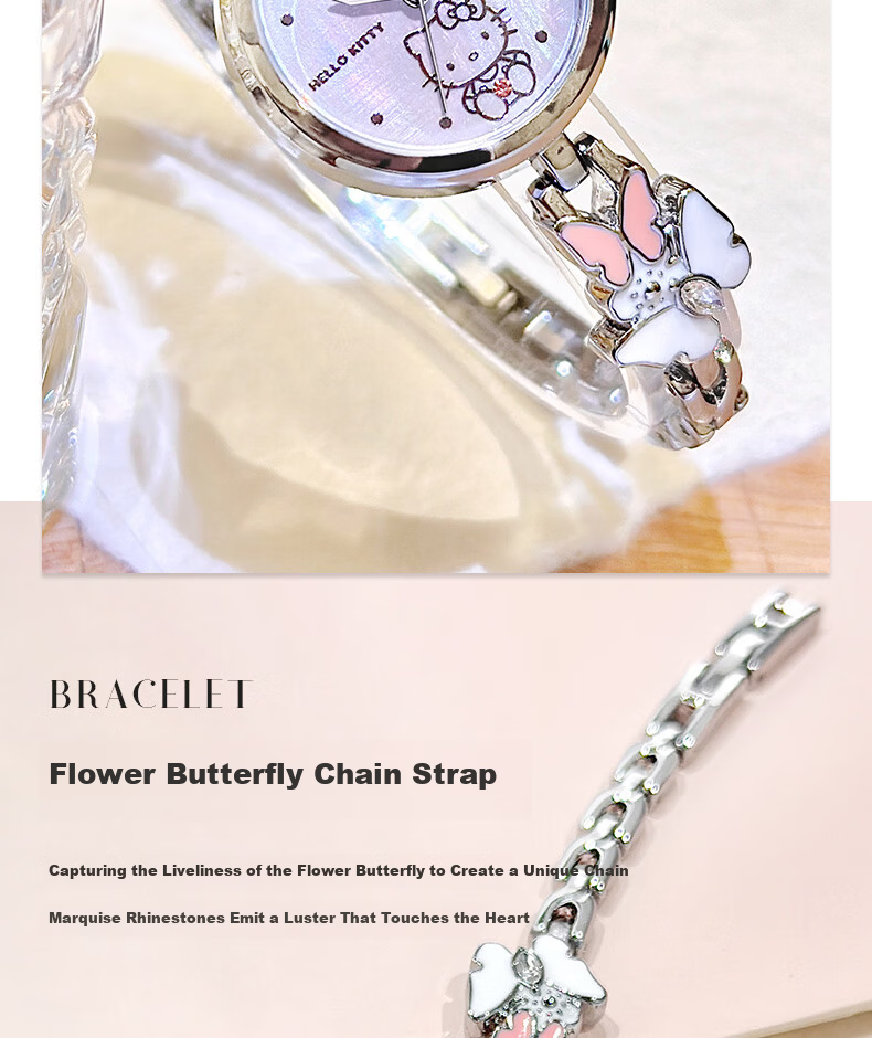 ZGO Sanrio Hello Kitty Women's Butterfly Bracelet Watch Student High School Valentine's Day Gift for Girlfriend 7