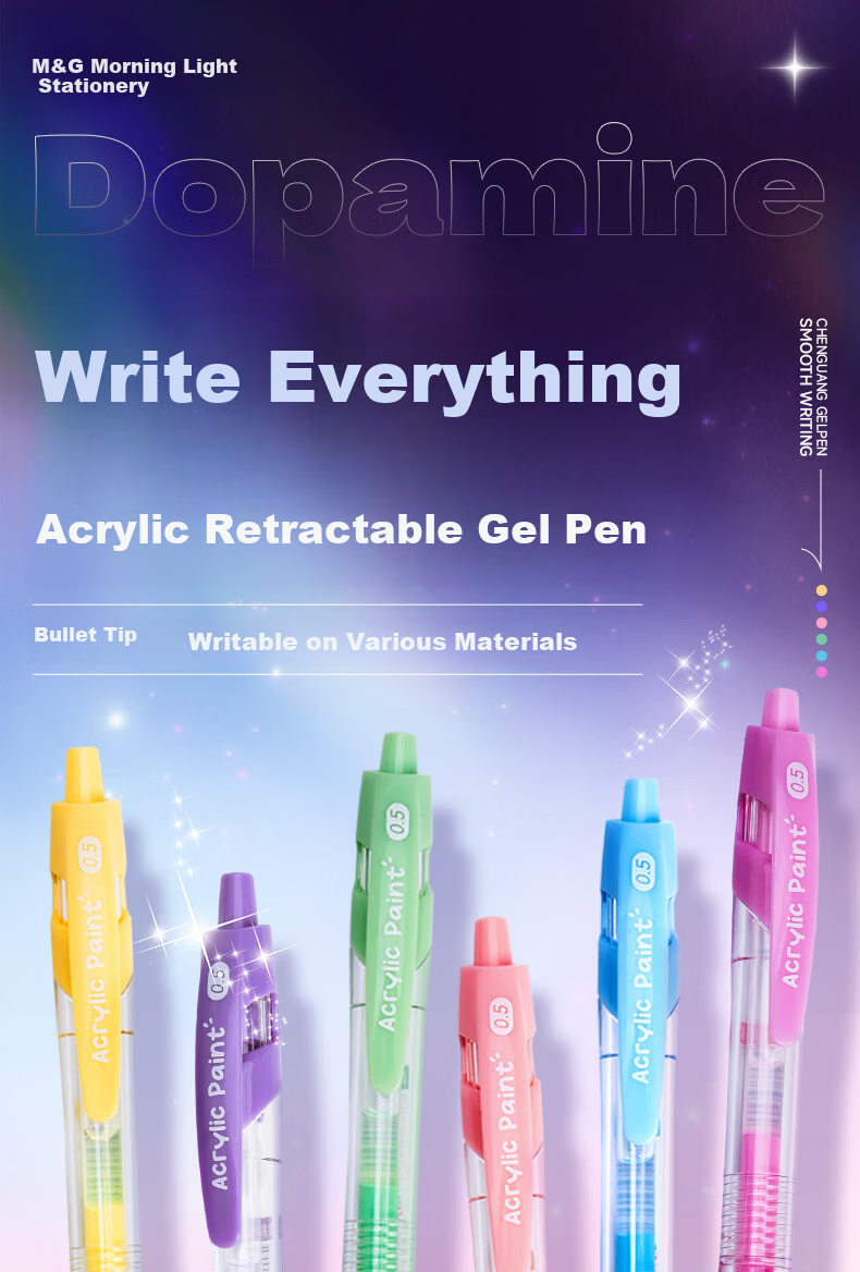 M&G Click Colorful 0.5mm Gel Pen Acrylic Marker Ins Style Painting Pen for Elementary to High School Students Black/6pcs AGPUC502 1