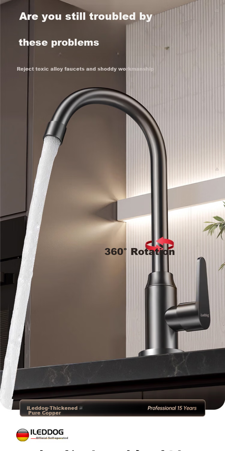 ILeddog [Germany] Kitchen Faucet Single Cold Sink Basin Swivel Pressurized Splash-Proof CFLT-DL 5