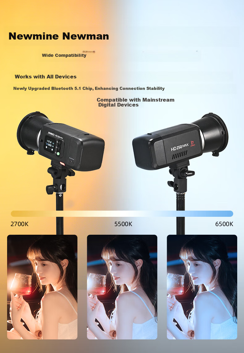 JINBEI HD250MAX Portable Outdoor Flash Light Upgraded Lithium Battery Photography Light High-Speed Sync TTL Auto Metering Continuous Shooting Bilingual Touchscreen Portrait Studio 8