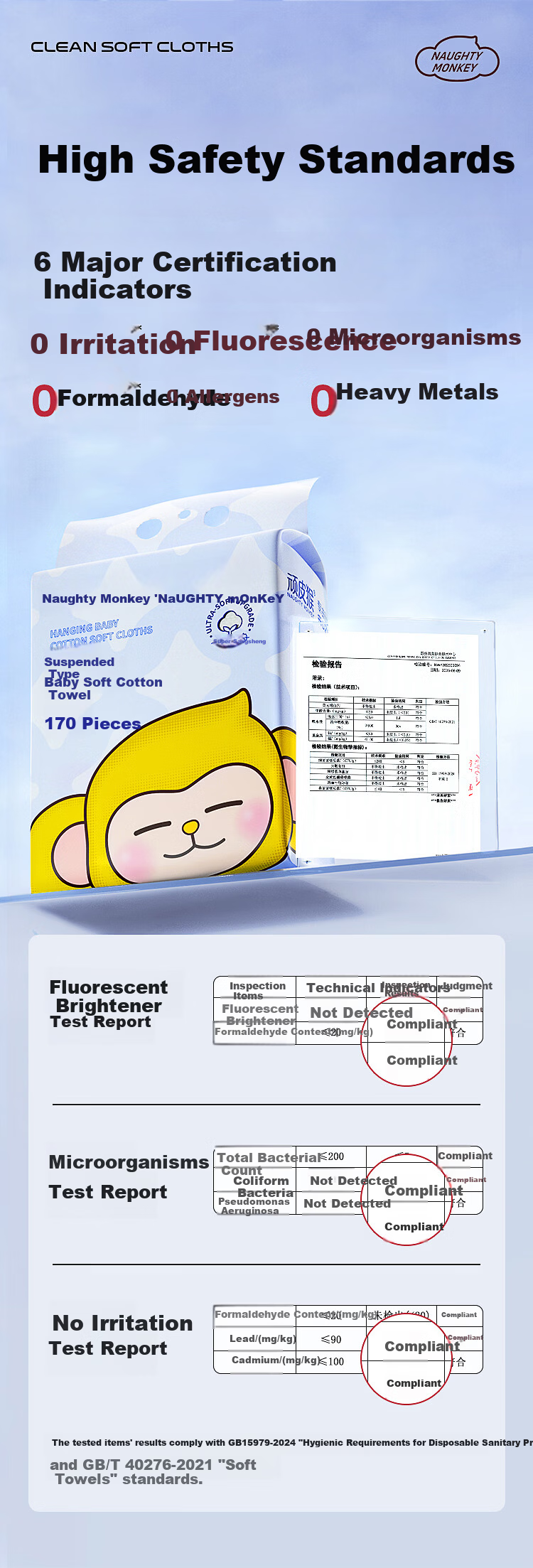 Naughty Monkey Facial Wipes 170 Sheets x 2 Packs Disposable Pearl Texture Baby Soft Towels Face Cleansing Hanging Wall-Mounted 8