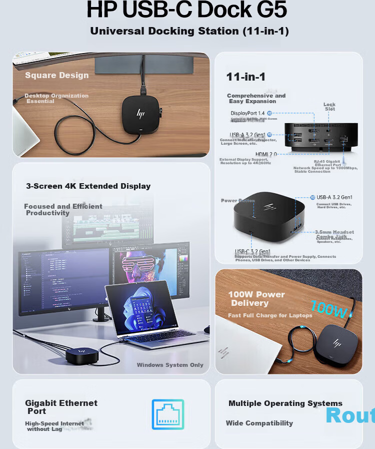 HP Thunderbolt 4 G6 Type-C Multiport Adapter Docking Station 4-Screen 4K Expansion 100W Thunderbolt 4 3