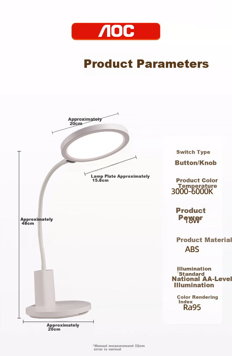 AOC Eye Protection Full Spectrum Desk Lamp AAAA Grade for Children Students Reading Bedroom Study Myopia Prevention 10