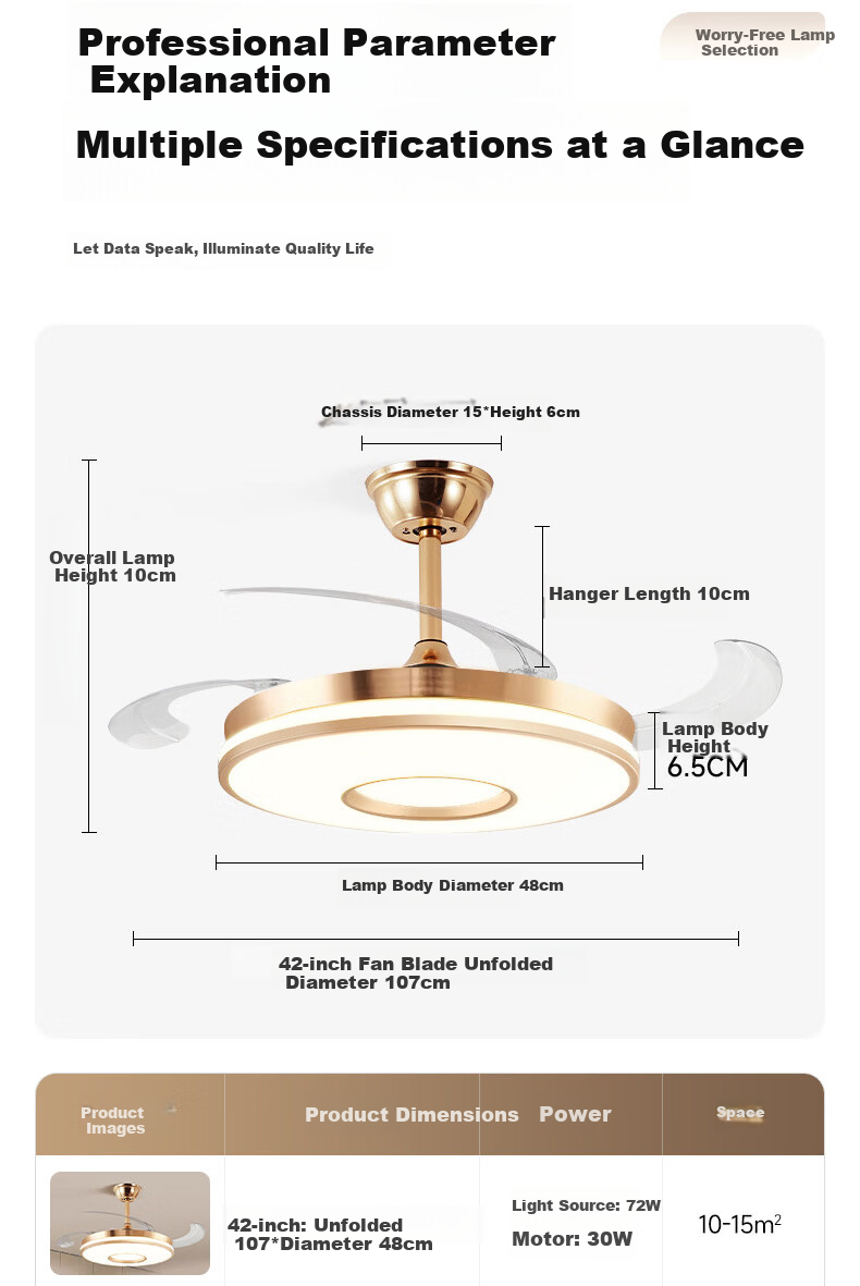 ASUS Lighting American Cree LED Silent Fan Light Modern Gold Invisible Blade Ceiling Fan Light for Dining Room and Bedroom 29