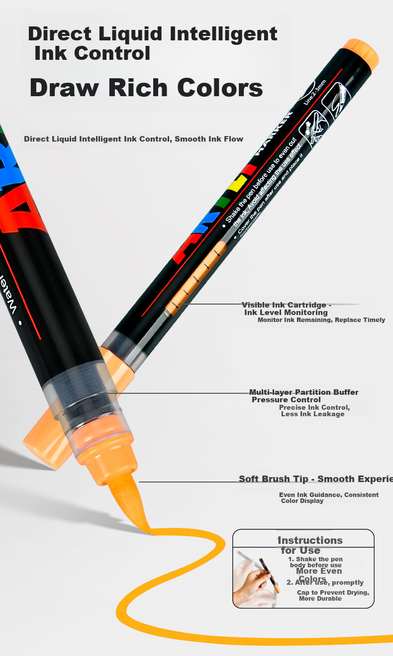 Touchcolor Little Black Box Direct Ink Acrylic Soft Tip Marker Soft Tip Children's Kindergarten Drawing Non-Staining Opaque Washable 120-Color Watercolor Pen Art Education 2
