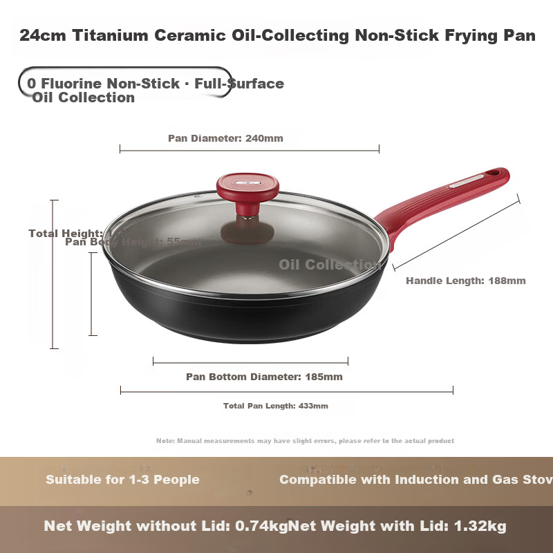 ASD Flat Frying Pan Non-Stick Titanium Ceramic Coating Steak Egg Cooking Pan 24cm Induction Cooker Compatible J1WJ