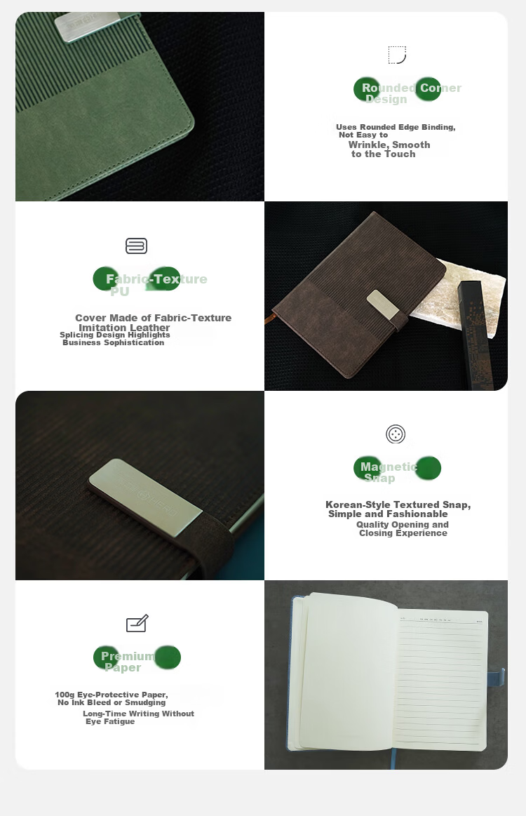 HERO A5 Business Notebook Magnetic Buckle Pen Holder Thickened Hard Cover Leather High-End Gift Meeting Office Stationery Lined Tearable Diary Journal 6