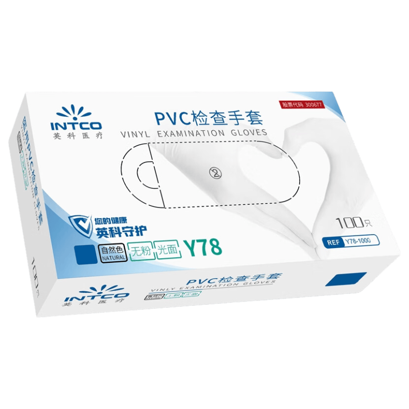 INTCO Medical PVC Examination Gloves 5g Colorless XL Size 100pcs Box Y78-1000-XL 1 Box
