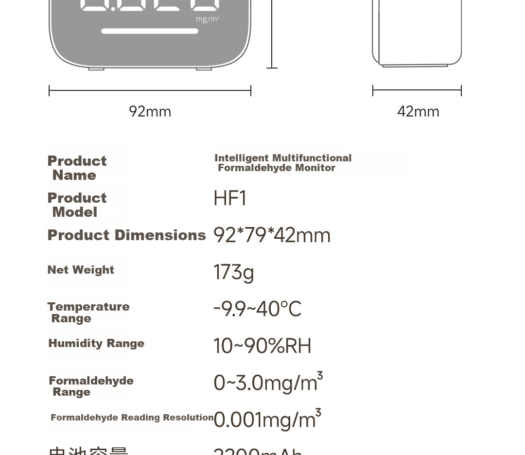 DUKA Formaldehyde Detector Home Formaldehyde Tester Air Quality Monitor Temperature Humidity Meter Clock Mijia Smart HF1 21