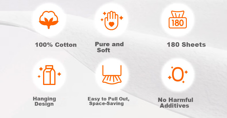 Fluffy Life 100% Cotton Baby Soft Cotton Towel 180 Sheets Hanging Pure Cotton Face Wipes for Babies 2