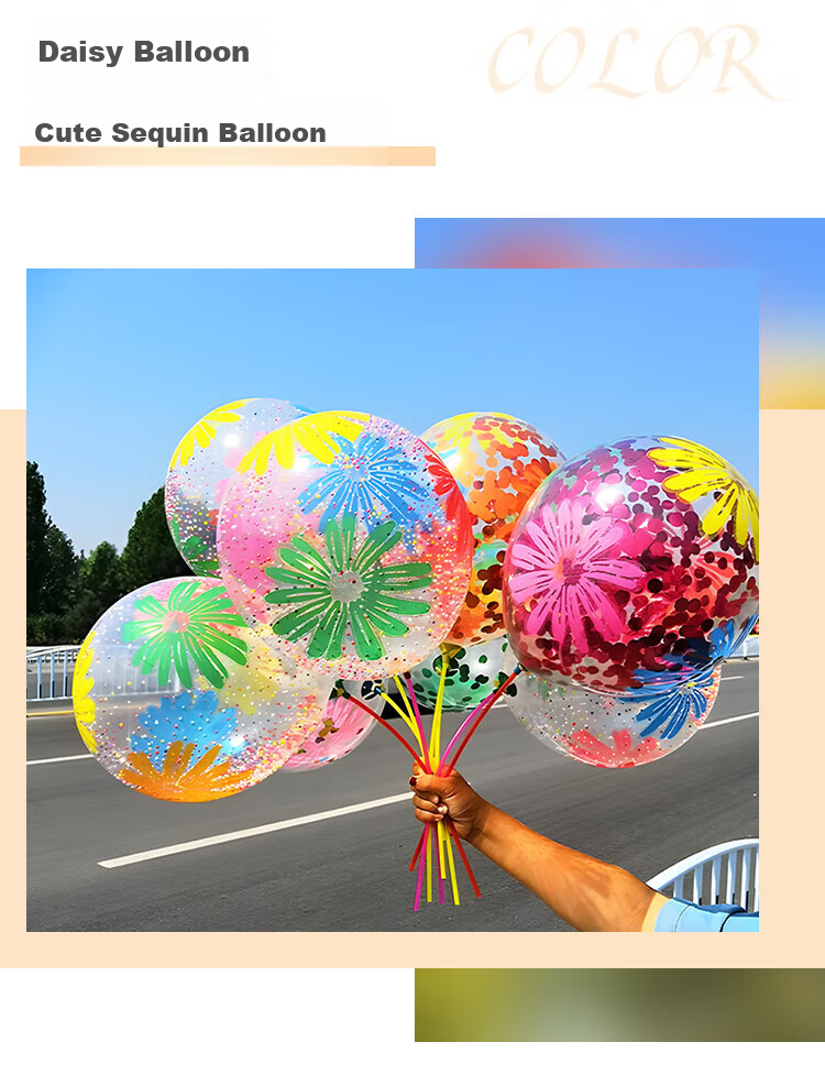 Yuanhui Kindergarten Children's Day Decoration 12-inch Colorful Sequin Transparent Large Latex Balloons Birthday Mall School Decoration 2