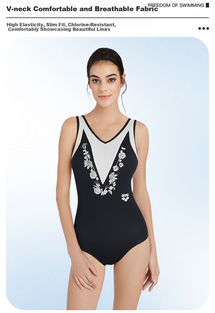 Arena Women's New South France Style Slim Sexy Sleeveless One-Piece Triangle Spa Swimsuit Black and White M 2