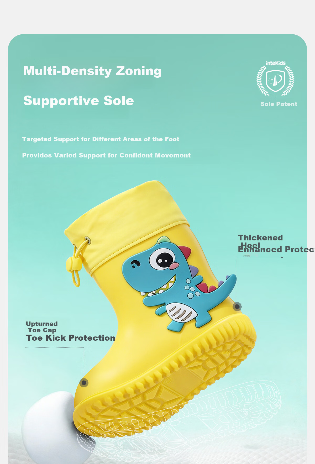 Sweet Baby Kids Waterproof Non-Slip Rain Boots for Toddlers Boys and Girls Durable School Water Shoes 8