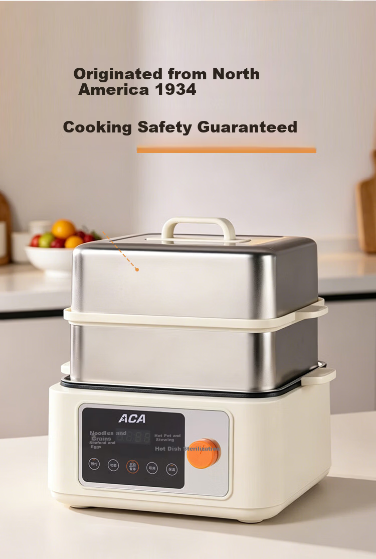 ACA 16L Electric Steamer and Cooker 3-in-1 Multi-Function Stainless Steel 304 Steaming Basket Electric Hot Pot for 3-6 People with Large Capacity and Reservation Function 9
