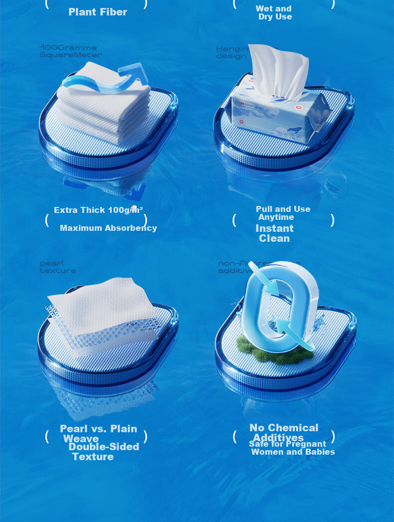 Mianxi Medical Grade Extra Thick Disposable Facial Cleansing Wipes Soft Face Towels Hanging Wall-Mounted 60 Sheets Pack 3