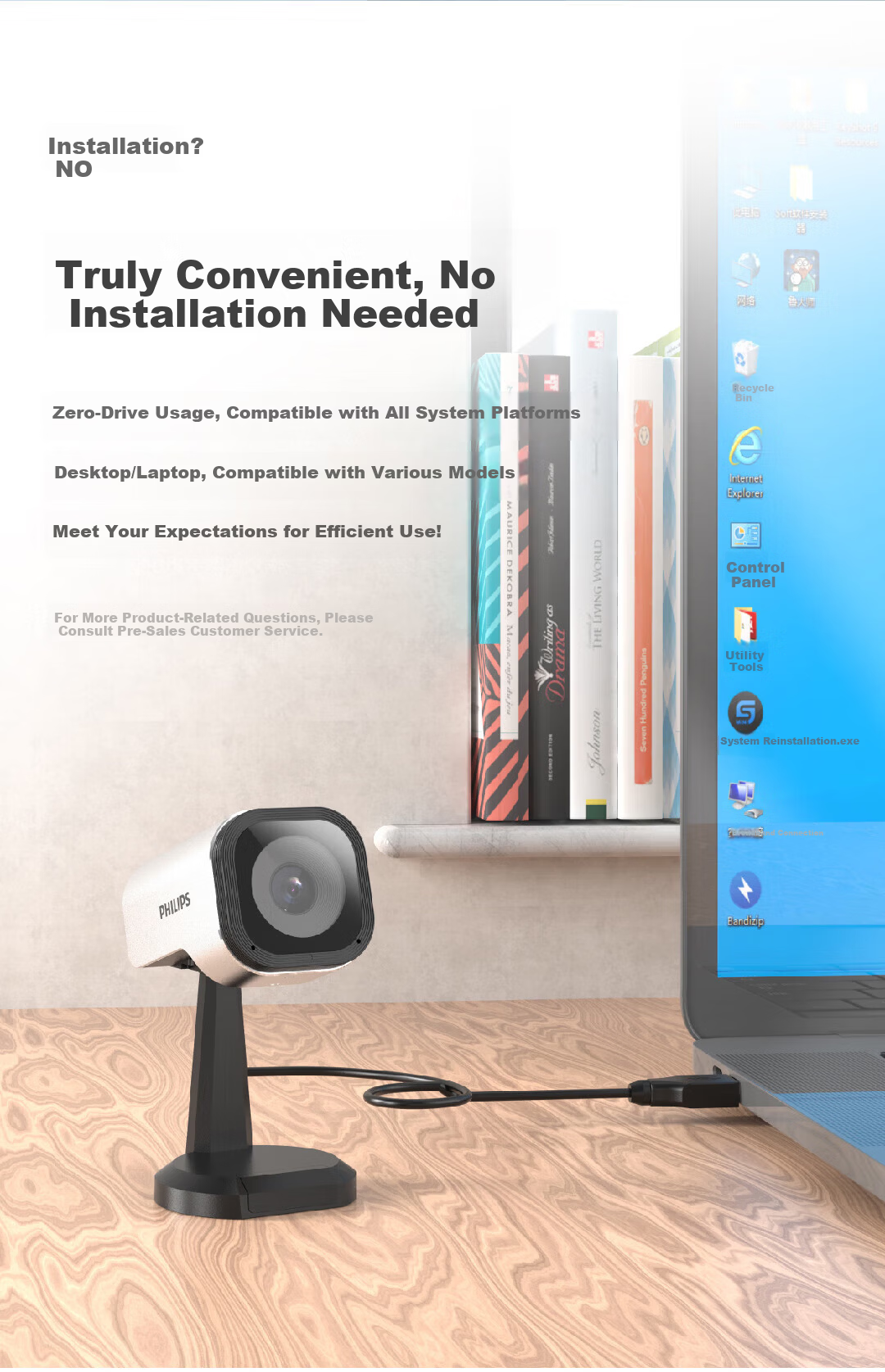 PHILIPS PSE 0520 Desktop Stand 2K Video Conference Camera with Autofocus Wide-Angle Lens and Built-in Noise-Cancelling Microphone for Online Classes and Meetings 6