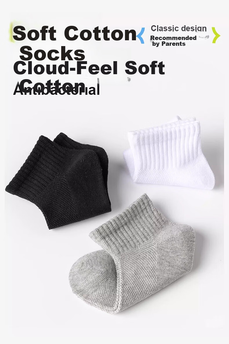 Langsha Children's White Socks Boys Girls Student White Thin Cotton Mid-Calf Socks for Spring and Autumn Summer 3