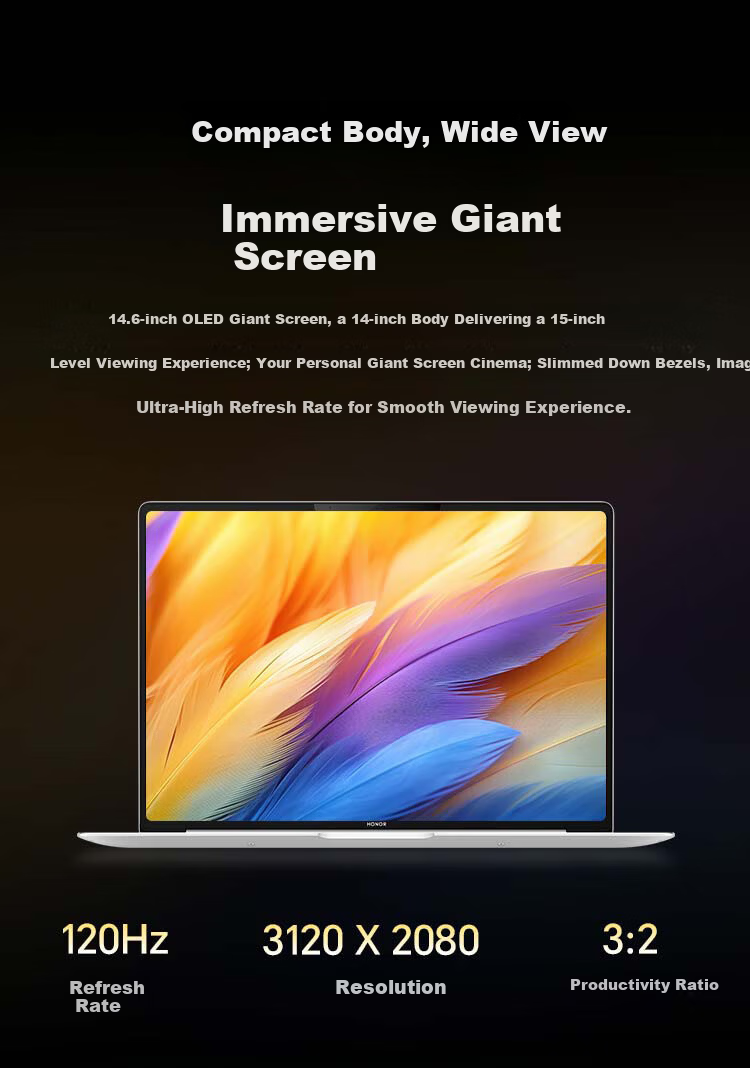 Honor MagicBook Pro 14 AI Lightweight Laptop 92Wh Battery 14.6" U5-225H 32GB 1TB 3.1K Oasis Eye Protection Screen Gray 11