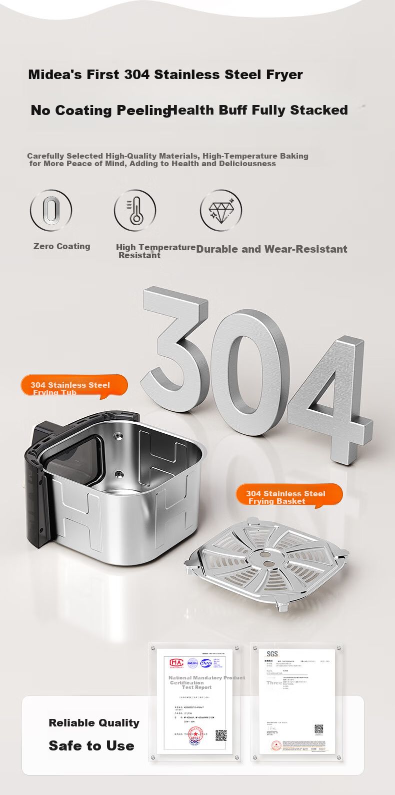 Midea Air Fryer Stainless Steel 0-Coating 2026 New Model【Price Guarantee 618】6.5L Large Capacity Home Air Fryer Steam Oven Combo Metal Interior KZE6559PRO 7