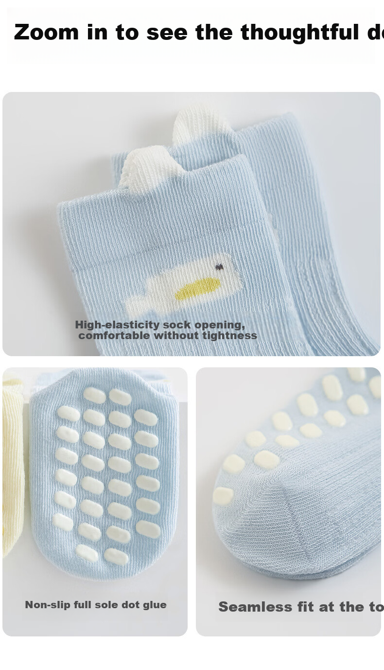 Five Cotton 5-Pair Baby Socks Spring Summer New Mesh Floor Socks Candy Color Non-Slip A-Class 2