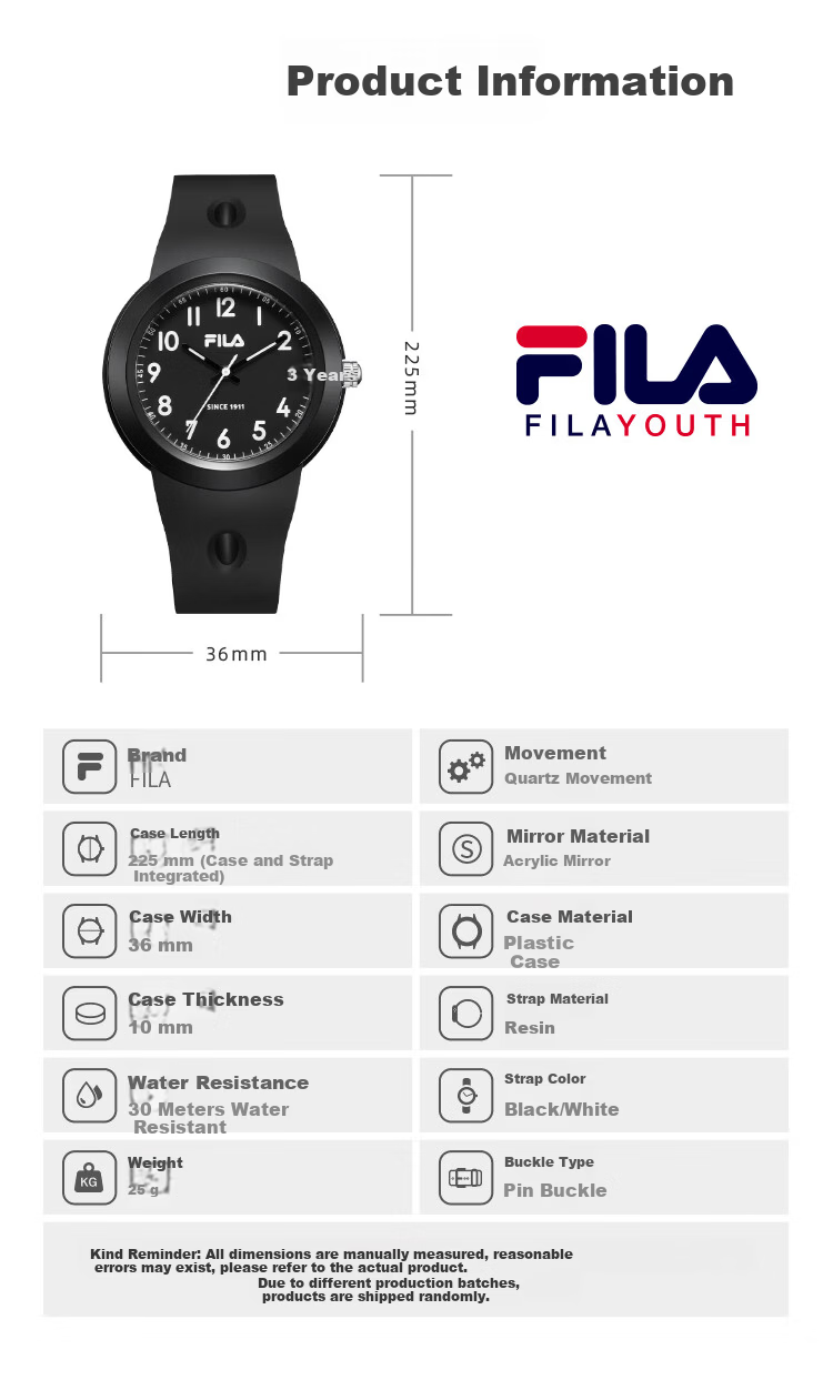 FILA Student Minimalist Exam Watch Unisex Kids Sports Watch 6850-001 6