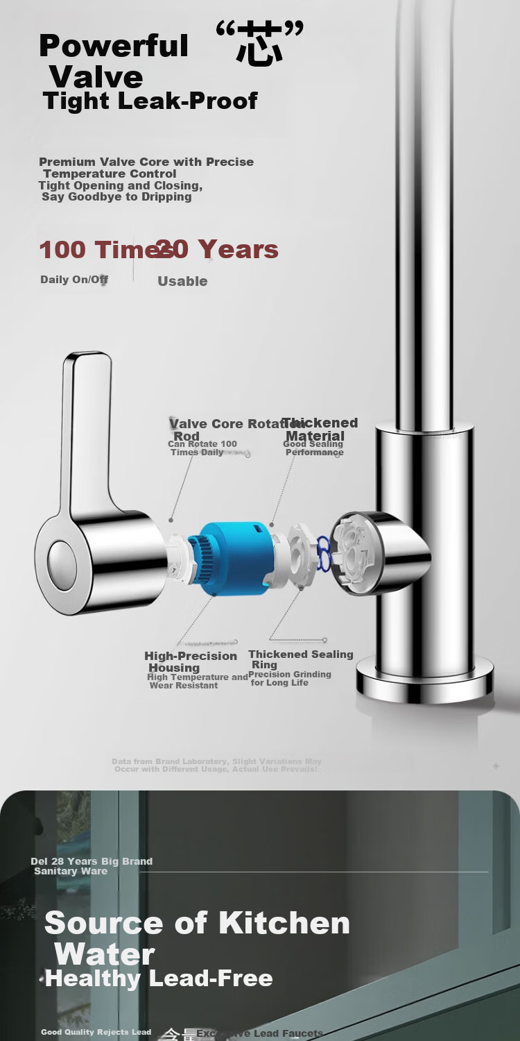 Delr [28 Years Brand] Stainless Steel Kitchen Faucet Single Cold 360° Rotation Sink CFLT-DL 10