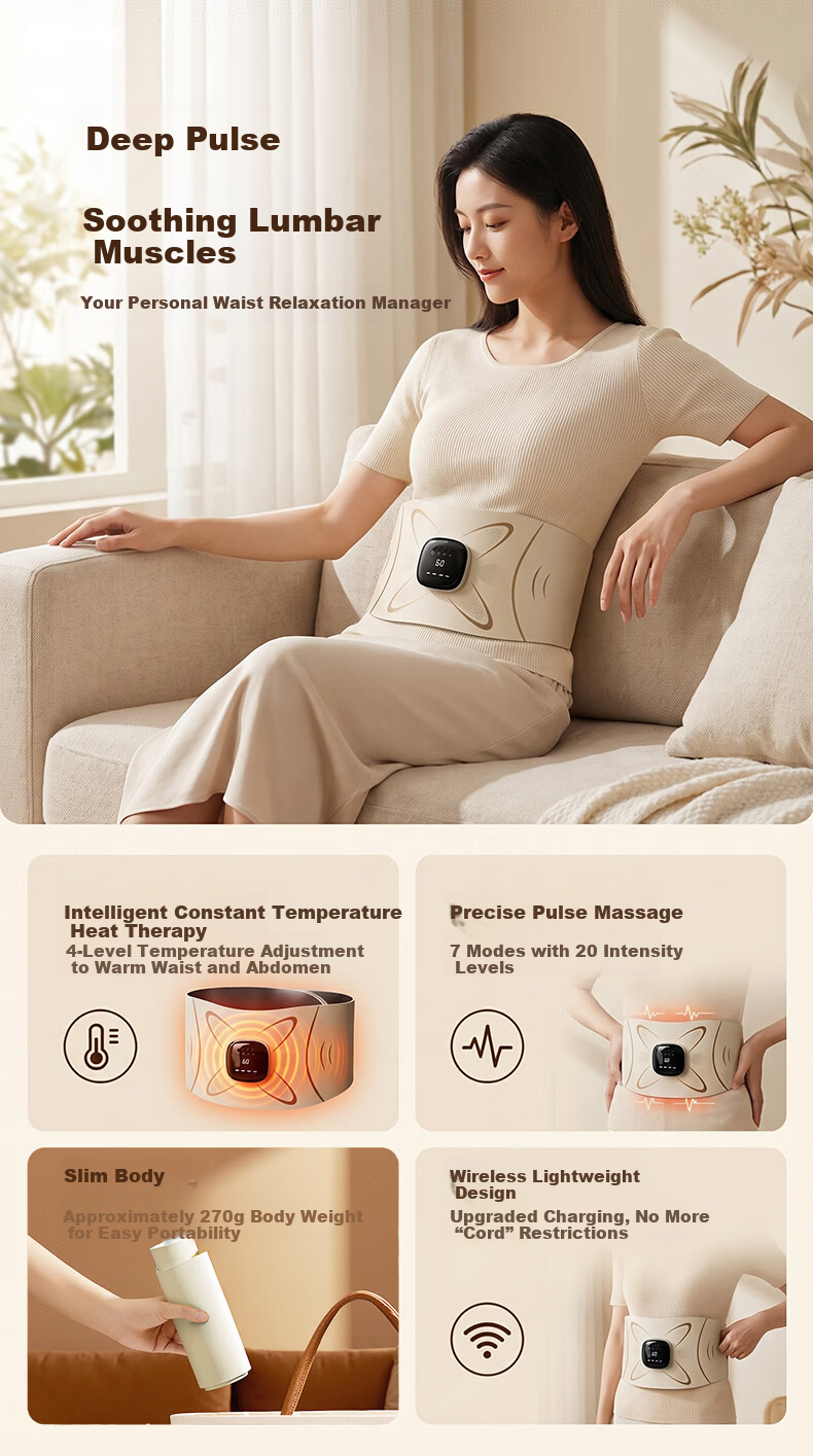 Aijiaoshou Pulse Waist Belt Lumbar Massager Heating Waist Massager Warm Palace Menstrual Relief Waist Abdomen Back Heat Therapy Support Belt Lumbar Muscle Strain Relief Birthday Gift for Parents Men a 8
