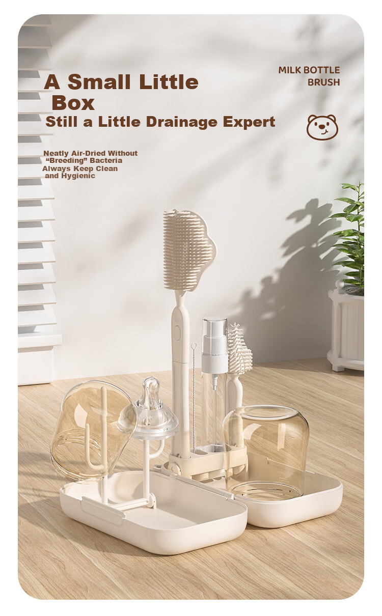MINITUTU Silicone Portable Baby Bottle Brush Cleaning Water Cup Storage Box Nipple Straw with Draining Base Multifunctional Set 7