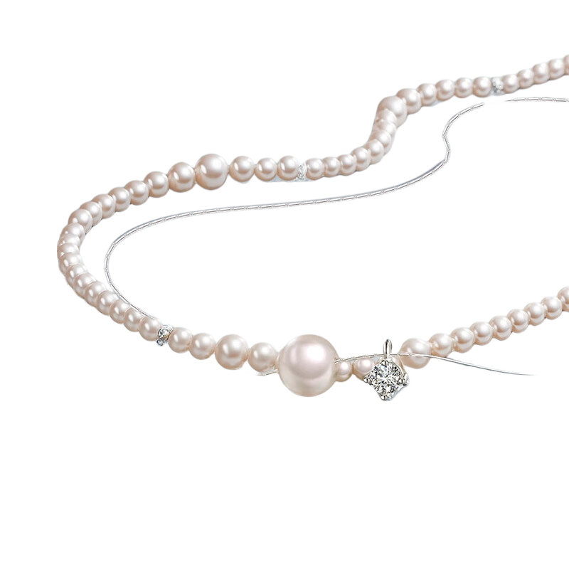 Ajidou Women's Necklace Starry Galaxy Double Layer Pearl Zircon Clavicle Chain Luxury Short Chain Gift for Girlfriend