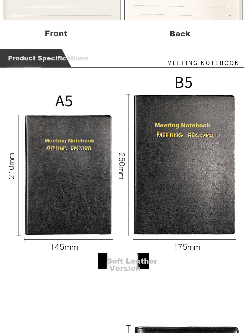 Xuchenwenju Business Meeting Notebook, B5 Leather Cover Soft Notebook, 96 Pages 192 Sheets, Office Meeting Journal, Meeting Minutes Record Book, 18K Work Diary with Customized Logo 6