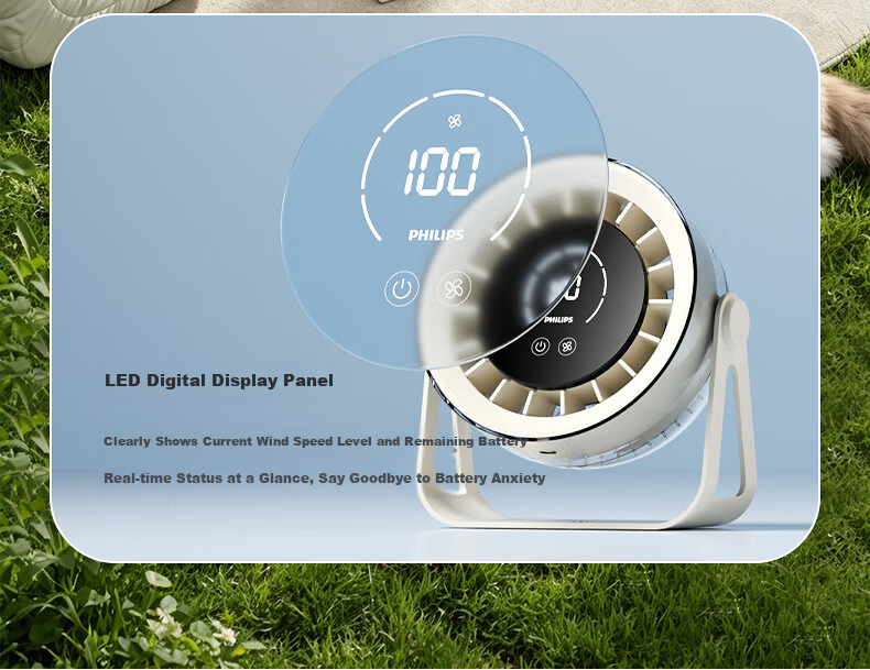 PHILIPS Desktop USB Small Fan Quiet Office Student Dormitory Rechargeable Wireless Home Large Air Circulation Fan ACR2122DF 4