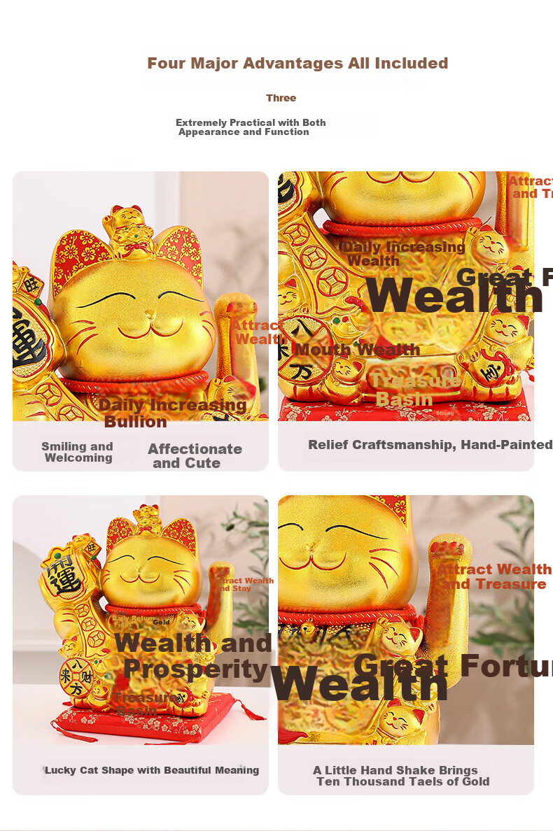 Huaxuanlin New Fortune Cat Ornament Electric Battery Operated Waving Hand Lucky Cat for Home Office Reception Opening Gift 3