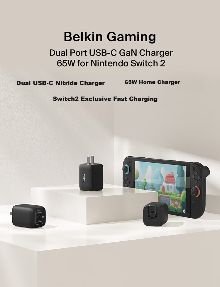 BELKIN Gaming Accessories Switch 2m Fast Charging Cable Nintendo Console Dual USB-C Data Cable Type-C Connector Black 1