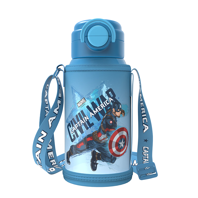 Disney Children's Insulated Cup, 316 Stainless Steel Straw Direct Drinking Water Bottle, Kindergarten And Primary School Student Dual-Use Water Bottle, Captain America