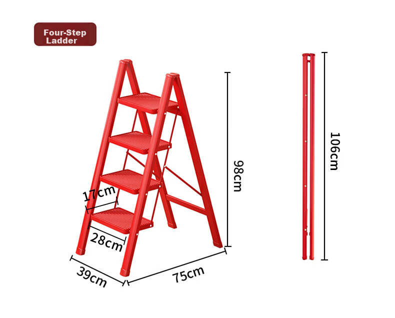 Hakkai Bird Household Folding Three-Step Ladder Thickened Telescopic Red Step Ladder for Housewarming 6