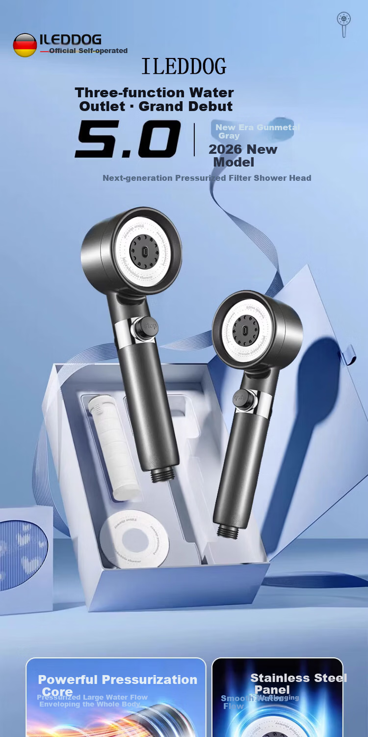 ILeddog [Germany] Dual Turbocharged Shower Head Multi-Function Filtered Handheld Shower Set DP-01 4