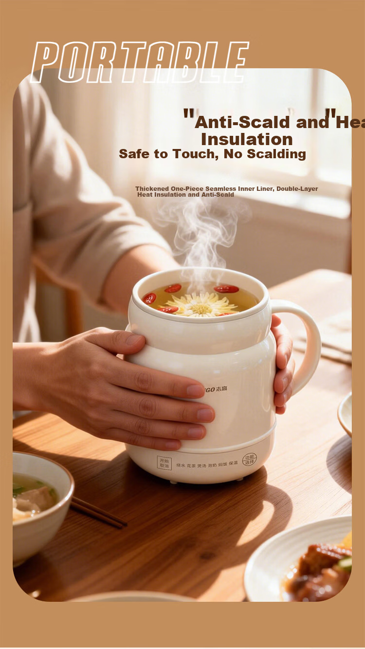 CHIGO Health Pot Electric Stew Cup Small Single-Person Hot Milk Maker Multifunctional Health Cup Electric Boiling Cup Water Boiler Stew Integrated 10