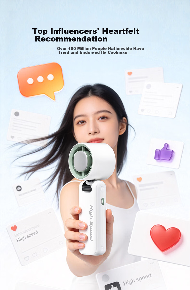 CHIGO Handheld Mini Fan Portable High-Speed Small Desktop Foldable Powerful Long Battery Life Outdoor Neck Hanging Personal Cooling Fan for Students Office Ice Compress Food Blowing 3