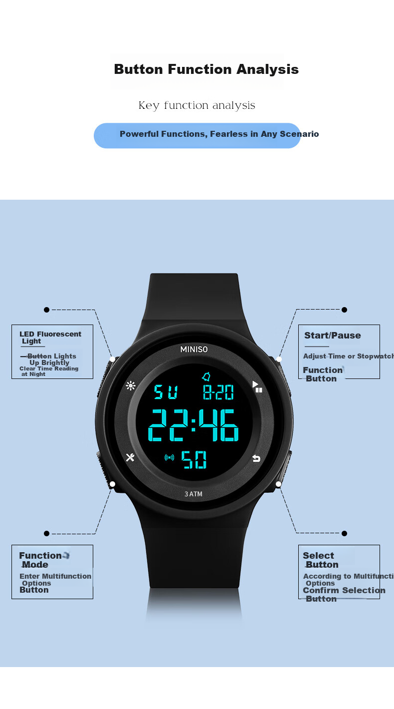 MINISO Sports Waterproof Digital Watch for Kids Teens Alarm Clock Genius Children Timepiece Gift 17