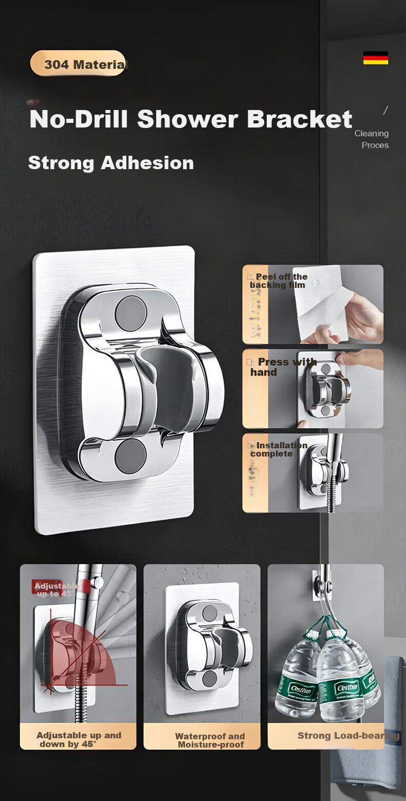 IVORPO [Germany] High-Pressure Multifunctional Handheld Shower Head with Booster and Overhead Spray 12