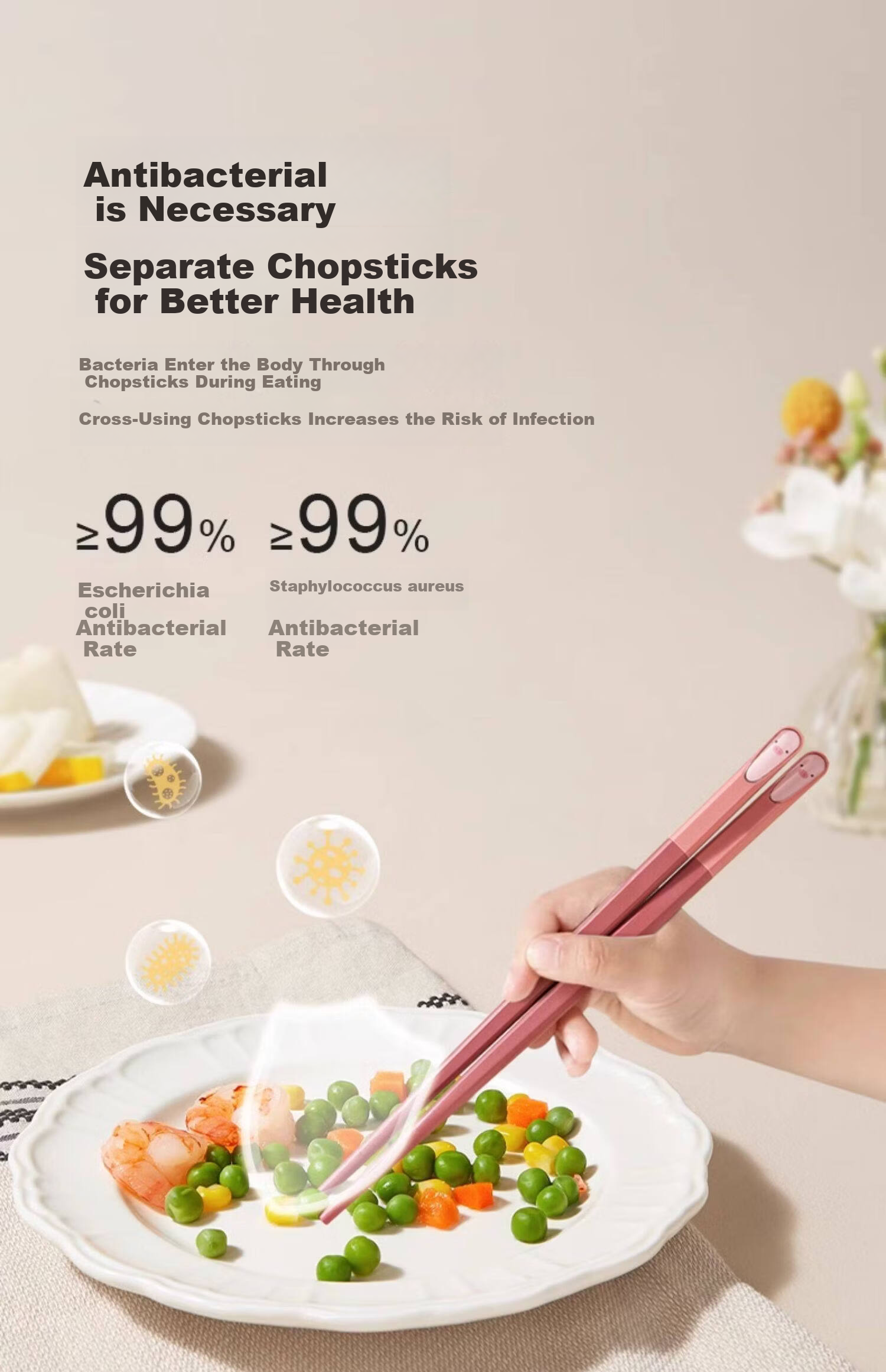 AIBEDILA Children's Chopsticks Baby Non-Slip Antibacterial High-Temperature Resistant Short Training Chopsticks for Ages 3-12 Pink with Lunch Box 3